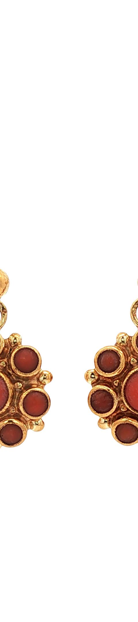 Vintage 14K Gold Drop Earrings with Red Coral